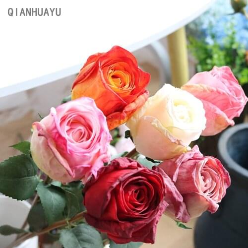 Retro Romantic Edge Feel Curled Rose Flowers Bouquet For Living Room Dining Table Bride Holding Home Diy Flower Decor Accessorie