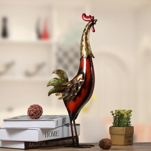 Concise Vivid Metal Sculpture Multicolor Iron Rooster Handmade Sculpture Home Furnishing Articles Crafts Decor