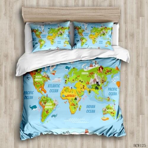 Green world map colorful Duvet Cover Sets custom Bed Linens Bedding Sets with Pillowcase king Size Bedclothes Comforter Covers