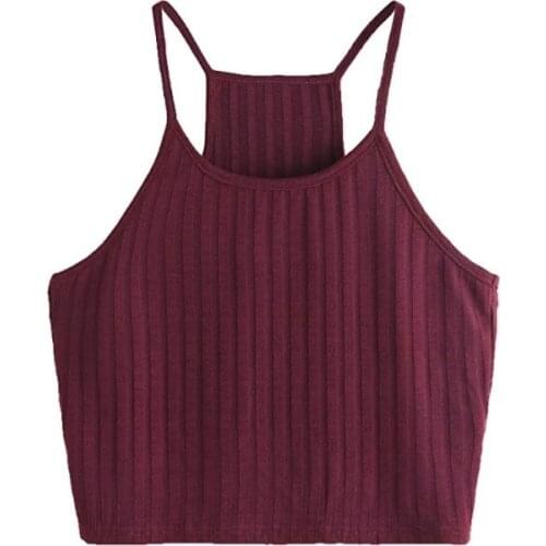2021Women Sexy Knitted Crop Top Crop Sleeveless Cropped Vest Slim Sling Knitted Tank Top Plain Camisole High Elastic