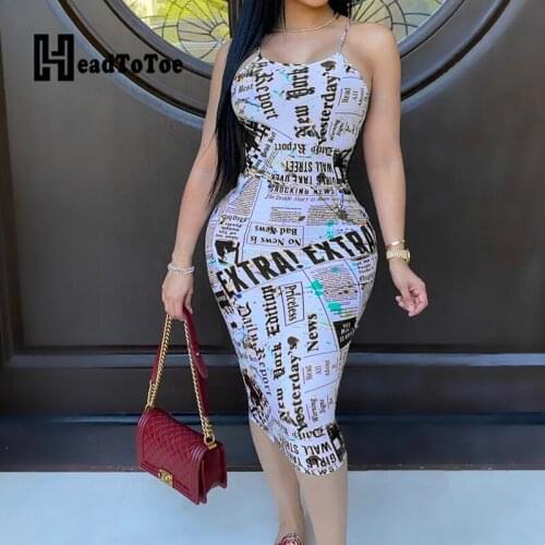 Letter Print Criss Cross Hallow Out Fashion Sexy Dress Women Sleeveless V Neck Mid-calf Skinny Backless Dress Women