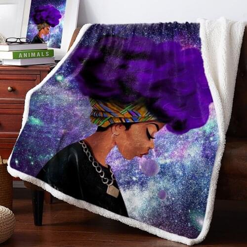 Winter Cashmere Blanket African Woman Female Purple Hair Starry Sky Bedspread Blankets Blanket Travel Winter Cover Throw Wrap Im