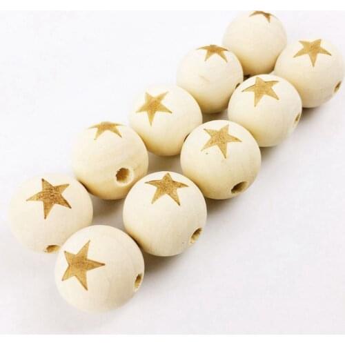 10PCS 20MM Wooden Engraved Star Beads DIY Necklace Bracelet For Baby Unfinished Nature Organic Teething Baby Nursing Accessories