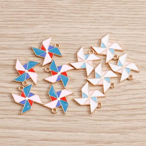 10pcs 19*17mm Enamel Windmill Charms Pendants for Bracelets Earrings DIY Winnower Charms Jewelry Accessories Handmade Crafting