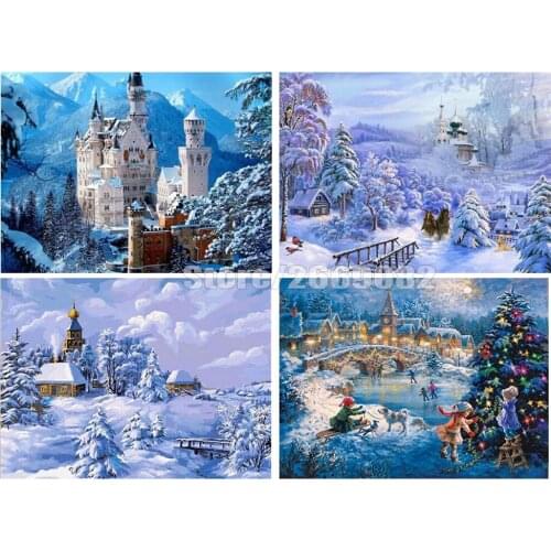Full Drill Diamond Painting Lodge Winter Landscape Mosaic Beaded Embroidery Snow Home Decoration Rhinestone Picture TT1527