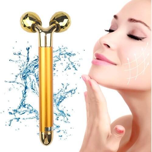 Thin Face Artifact Roller V Face 24K Beauty Bar Massager Double Chin Lean Muscle 3 D Massage Ball Electric Golden Energy Bar