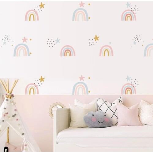 20pcs/set Bohemia Pink Rainbow Stars Stickers Removable Nursery Wall Decals Art Posters Print Gift For Girls Bedroom Home Decor