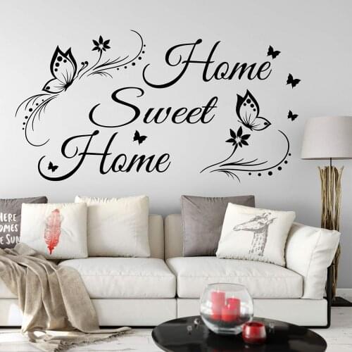 Large Sweet Home Quote Wall Decal Bedroom Living Room Butterfly Home Sweet Wall Sticker Baby Nursery Vinyl Home Decor