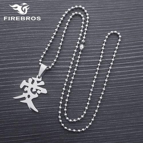 FIREBROS 2021 New Free 20/24" Chain Silver Color Stainless Steel Chinese Letter "Love" Pendant Necklace Men Women Jewelry Gift