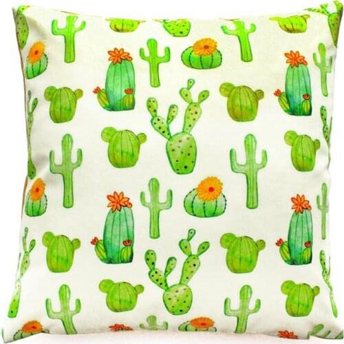 Cactus Handmade Linen Fabric Cushion Cover Pillowcase 2 PCS Set