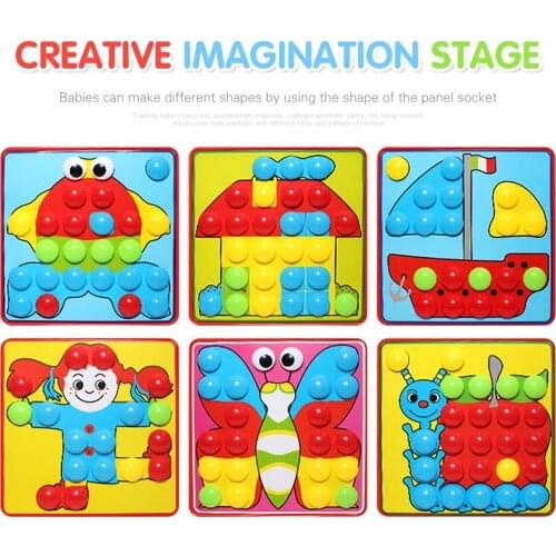 Kids 3D Puzzles Toy Colorful Buttons Assembling Mushrooms Nails Kit Baby Picture Puzzles Board Educational Toy