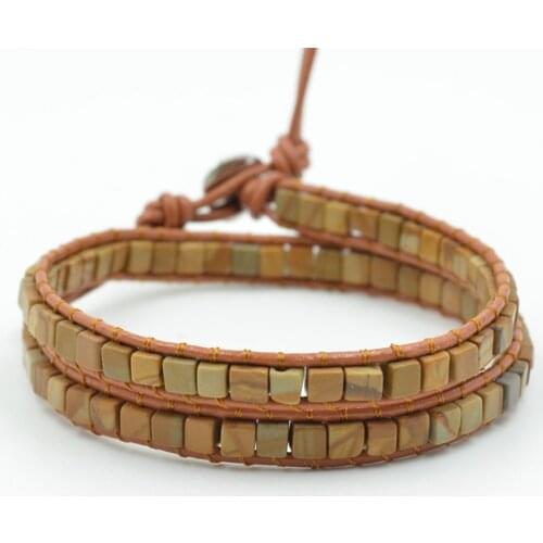 Double Layered Natural Stone Wrap Bracelet for Women Boho Geometric Beaded Bracelet Ethnic Jewelry Dropship