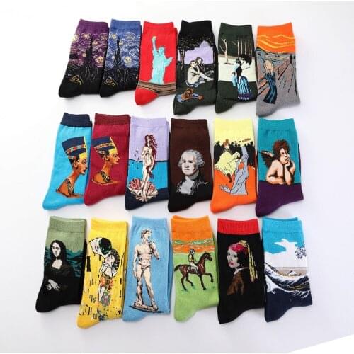 Howfits Women Men Funny Retro Oil Painting Socks Cotton Aknle Art Van Gogh Mural World Famous Series