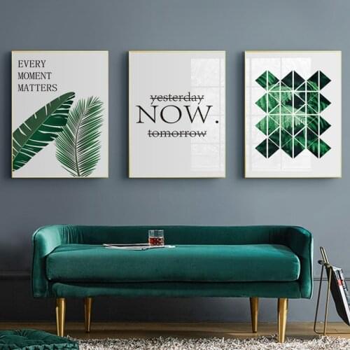 Nordic Green Leaves Canvas Painting Wall Art Letter Quotes Poster and Print Botanical Pictures for Living Room Home Decoration
