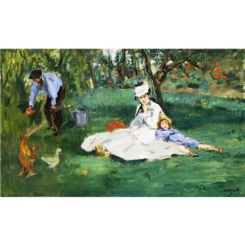 Canvas Painting Monet Family In Their Garden At Argenteuil Childrens Room Kindergarten Frameless Wall Art Kids Canvas Wall Art