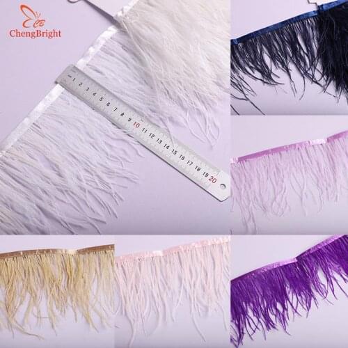 ChengBright 10 Yards White Ostrich Feather Ribbon, Feather Length 10-15cm/ DIY Clothing Accessories Feathers Trim Fringe Plume