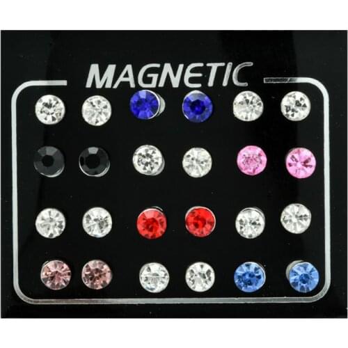 12 Pairs Non Pierced Rhinestone Magnetic Stud Earrings Clip-on Earrings Jewelry