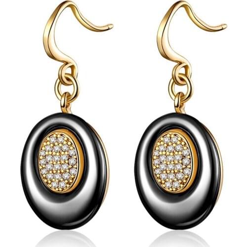 Fashion Big Black Ceramic Drop Earrings Zirconia Hanging Dangle Earring Gold Silver Color Hook Earrings for Women Jewelry Gifts