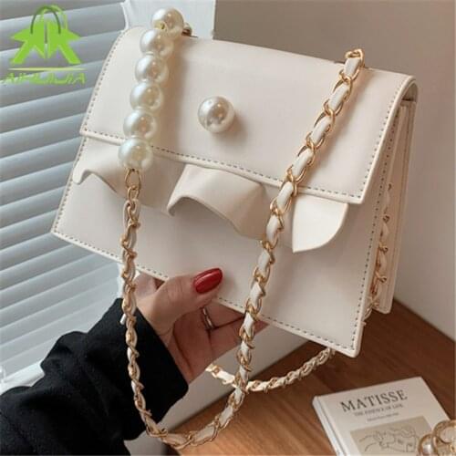 Fashionable Luxury High Quality Shoulder Bags New Women Messenger Bags Simple Solid Color Handbags Chain Ruffle Crossbody Bags