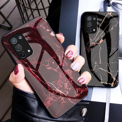 Marble Tempered Glass Case For Oppo A74 4G 5G Frame Hard Glass Back Cover Oppo A54 Case Oppo A53 S A94 A 93 15 A55 A94 5G Fundas
