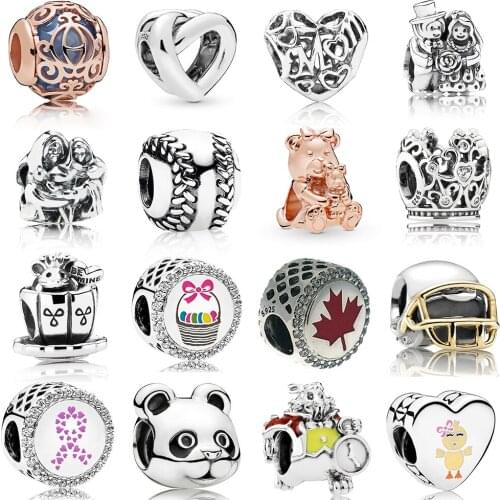 NEW 100% 925 Sterling Silver 1:1 White Rabbit Rose Dora Bear Knotted Heart Charm Fit DIY Original Bracelet Jewelry The Factory