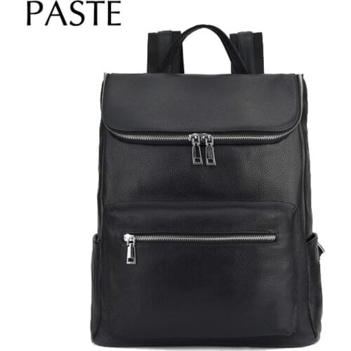 Original Genuine Leather Retro Men Backpack Real Cow Leather Large Pocket Open Backpack Men Laptop Backpack Business Bags Black