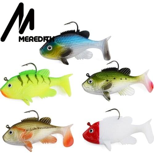 MEREDITH 5pcs 3.15" Crappie Lead Jig Heads with Paddle Tail Artificial Sunfish Wobblers Swimbaits Fishing Lure Free shipping
