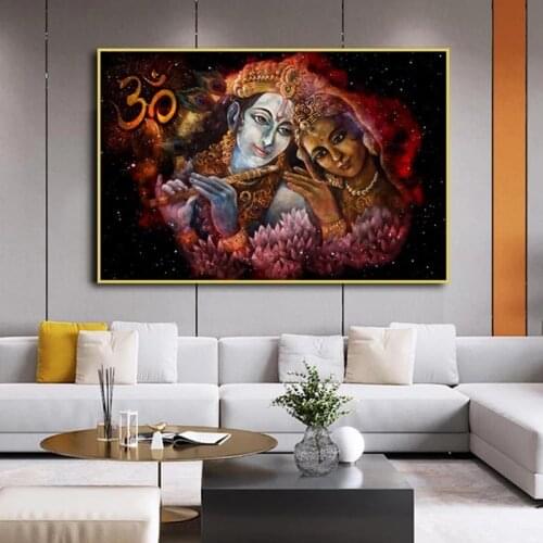 Couple Krishna and Radha Art Canvas Painting Indian Posters Prints Modern Wall Art Picture for Living Room Bedroom Home Decor