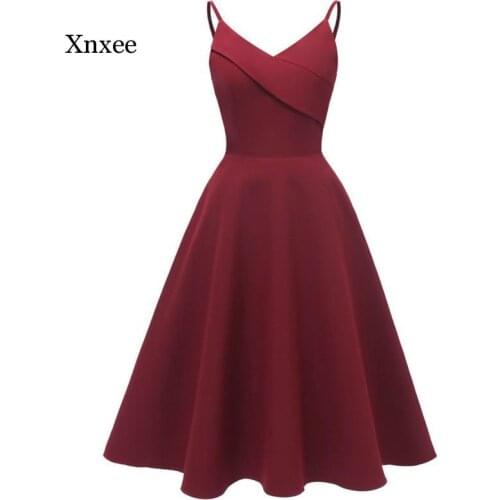 Summer Womens Sleeveless Dress Dress Sexy Wedding V-Neck Strap Wine Red Dark Blue Pink Fashion Skirt