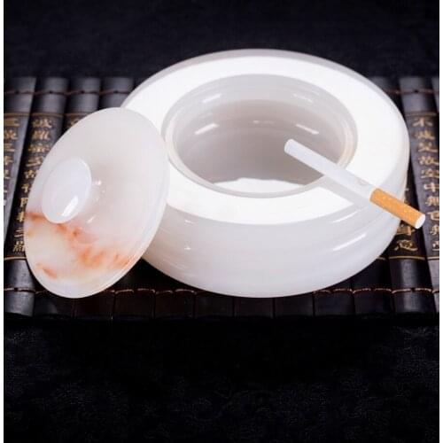 Natural jade stone Cigar ashtray Cigar ashtray 16cm With cover The sitting room office desktop decoration funny ashtray
