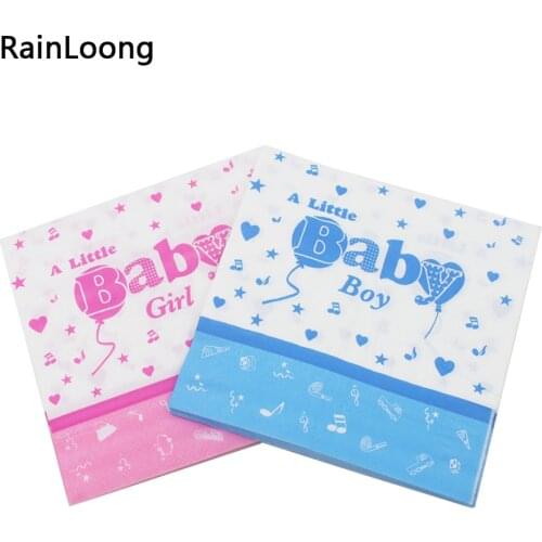 [RainLoong] A Little Baby Girl Boy Paper Napkin For Gender Reveal Festive Tissue Decoration Servilleta 33*33cm 1 pack