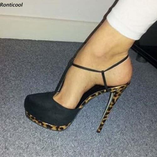 Ronticool Stylish Handmade Women Summer T- Strap Sandals Sexy Thin High Heels Round Toe Elegant Black Casual Shoes US Size 5-20