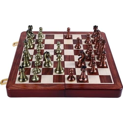 BSTFAMLY kirsite chess set, wooden folding chessboard king height 67mm chess game, portable game of international chess I8