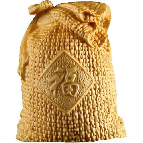 JP107 - 6.8X5.5*4.0 CM Carved Boxwood Carving Figurine Netsuke Home Decor : Fortune Bag