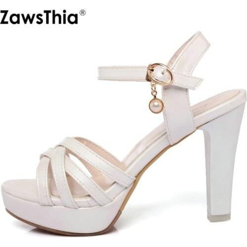 ZawsThia 2020 summer extreme high heels platform shoes with buckle thin heel sexy pink black white green color women sandals