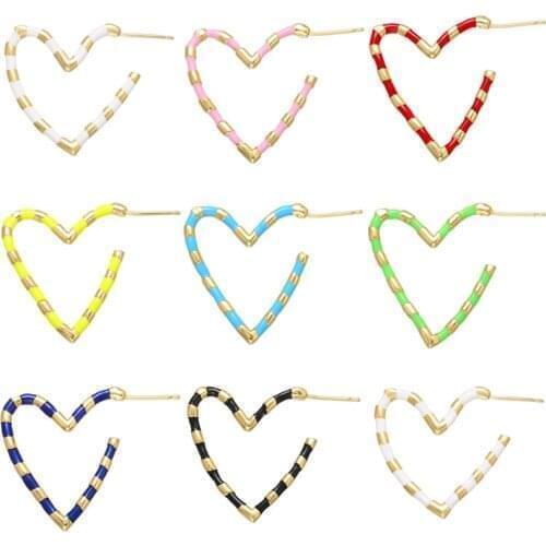 Hot Sale Thread Enamel Big Love Hoop Earrings For Women Gold Color Drip Oil Earrings For 2021 Trendy Fashion Bohemian Jewelry
