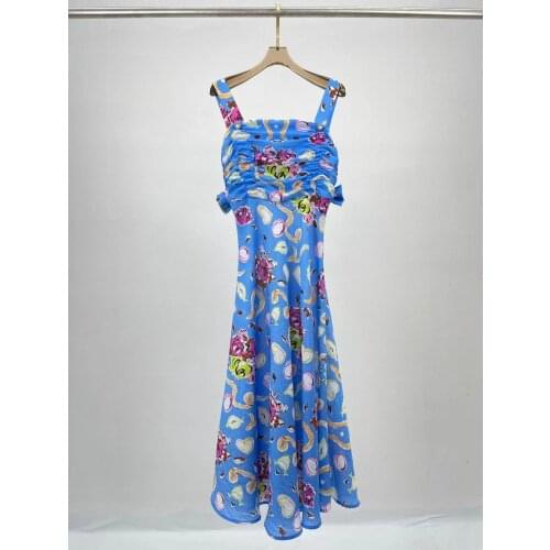 New Autumn Women Midi Dress Sexy Slash Neck Spaghetti Strap Club Flowers Print Celebrity Evening Runway Party Dresses