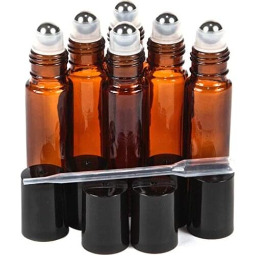 1 Pcs 10 ml Amber Glass Roller Bottle Bottles with Removable Stainless Steel Roller Ball for Essential Oil Perfume