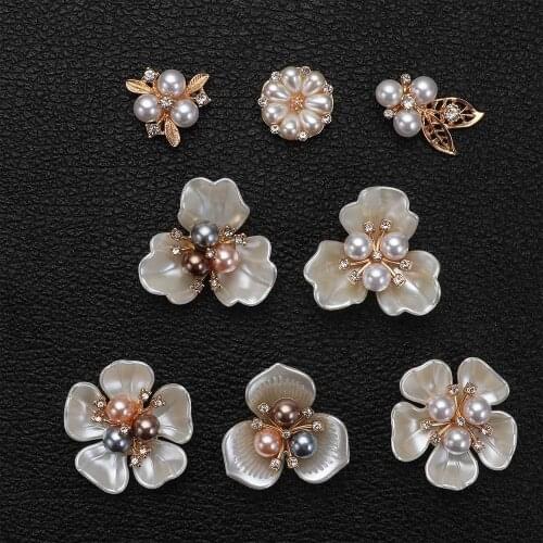 10PCS DIY Crystal Sparkling Pearl Button Rhinestone Buttons Pearl Hairpins Headwear Clip Hat Craft Accessories