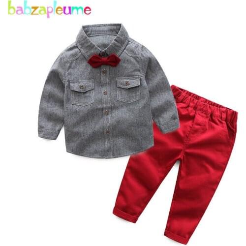Babzapleume Spring Autumn Toddler Boys Clothing Sets Casual Stripe T-shirt+Red Pants Kids Clothes Baby Costume 2PCS Suits BC1411