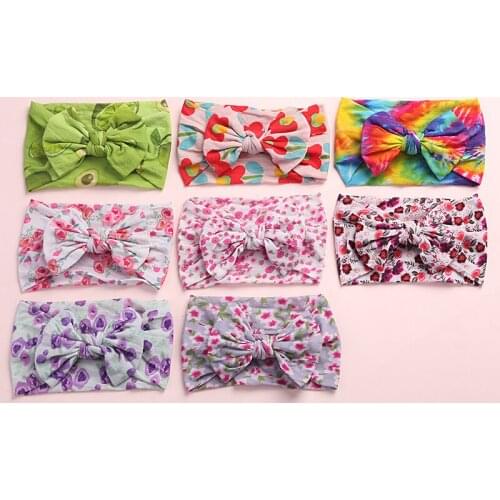 24pc/lot 2020 New Floral Print Nylon Baby Headbands,Tie Dye Print Hair Bows Nylon Headband,Children Girls Hair Accessories