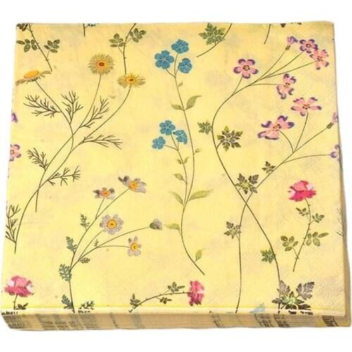 33*33cm 20pcs/lot Light Yellow Clear Small Broken Flower Decoupage Servilletas Table Paper Napkins Elegant Tissue Vintage Towel