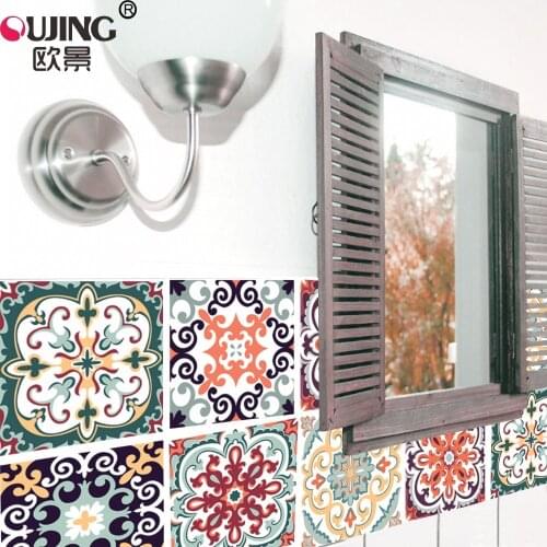 6pcs 15/20/30cm Colorful Pattern Tile Floor Wall Sticker Kitchen Bathroom Toilet Decoration Poster Peel & Stick Vinyl Wall Decal