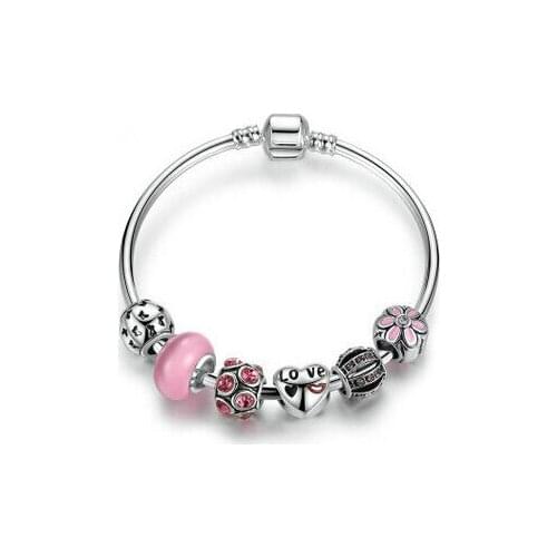 925 Silver Charm Bracelet Bangle with Open Your Heart &Lipstick bracelet Friendship Bracelet