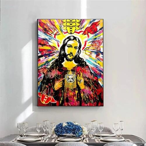 Abstract Graffiti Jesus Canvas Paintings on The Wall Art Posters and Prints Graffiti Religion Canvas Picture Home Wall Decor