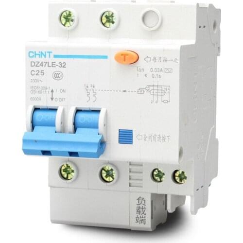 CHNT DZ47LE-32 DZ47LE-63 2P 230V 50/60Hz 10A 16A 20A 25A 32A 40A 50A 60A Residual Current Circuit Breaker RCCB