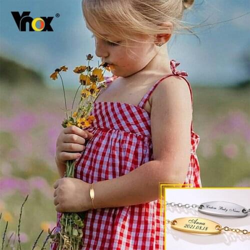 Vnox Customizable Baby Name Birth Date Bar Bracelet for Children Infant Boy Girl,Anti Allergy Metal Mom Dad Love to Daughter Son