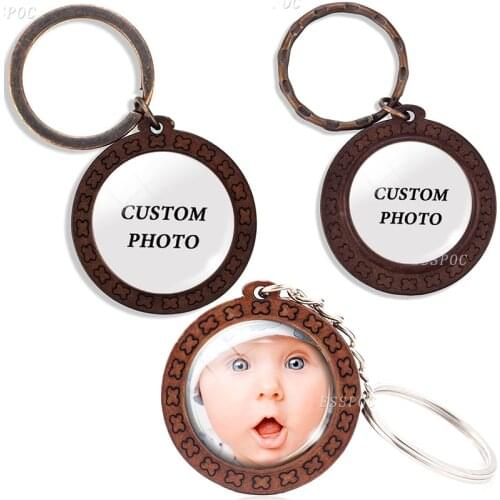 Custom Keychain Personalized Wooden Vintage Key Ring Customize Your Photo Text Logo Keychains Jewelry Gift for Friends Family