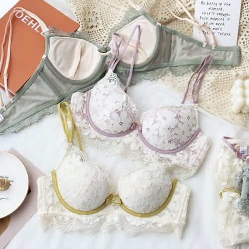 Underwire bra sexy adjustment underwear women deep v push up bra set summer thin section comfortable lace lingerie briefs set