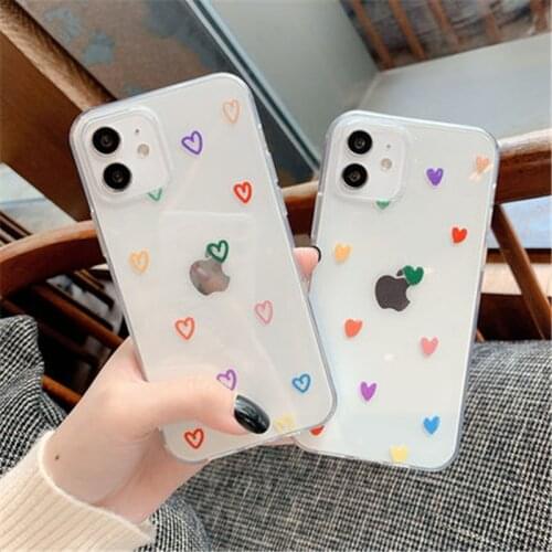 Candy Color Little Love Heart Phone Case For iPhone 11 12 Pro X XR XS Max SE 2020 7 8 Plus Transparent Shockproof Soft TPU Cover
